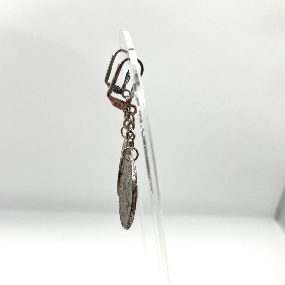 Vintage Style Silver Tone Stamped Medallion Dangle Earrings Leverback Boho - Picture 4 of 5
